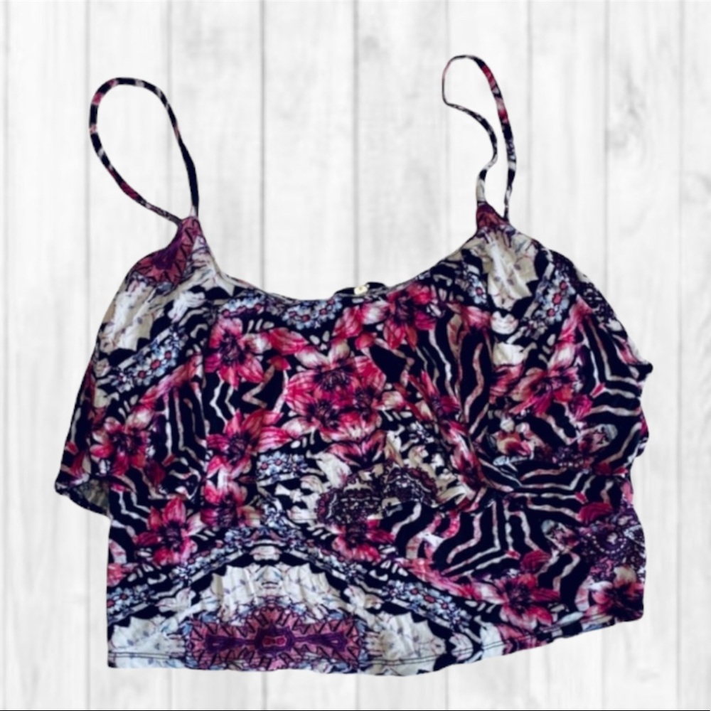 Bongo Juniors Tropical Floral Crop Spaghetti Strap Tank (1X) NWT